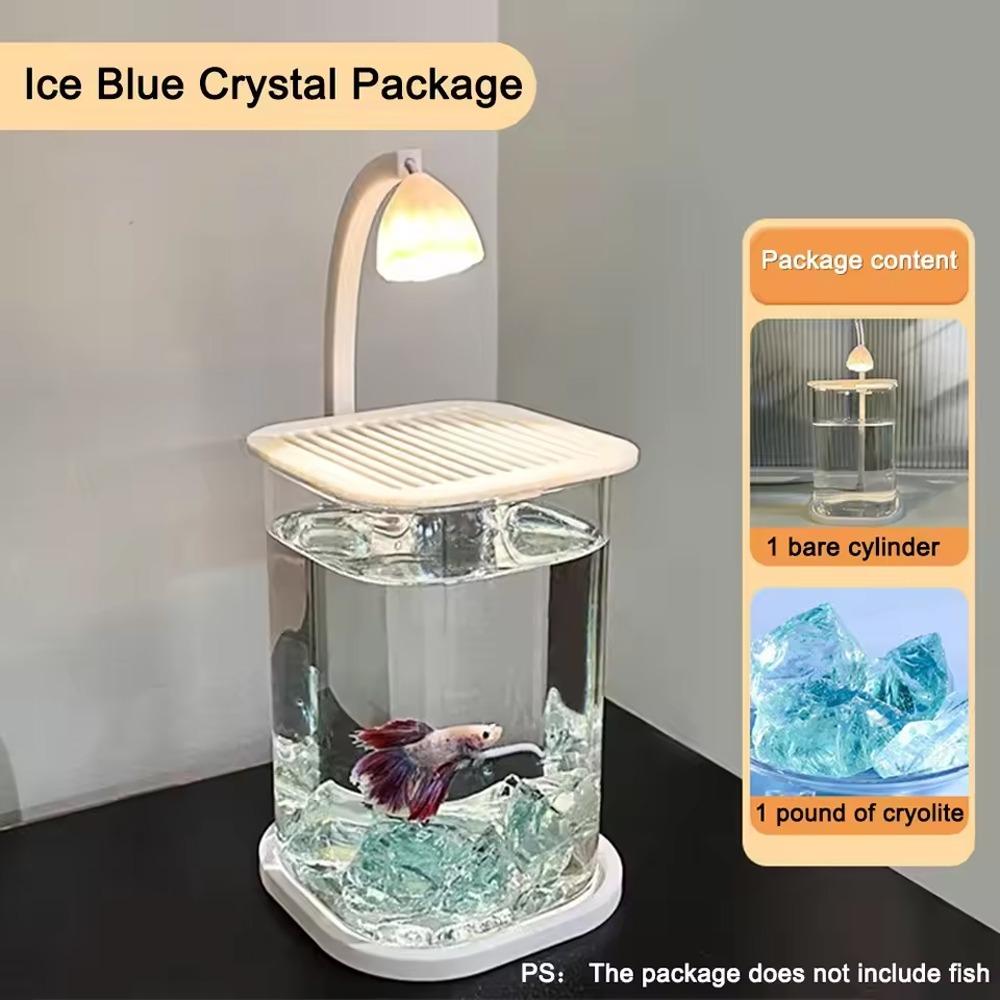 High Transparency Acrylic Landscape Fish Tank Shatterproof with Lid Mini Desktop Fish Tank LED Light Fishbowl