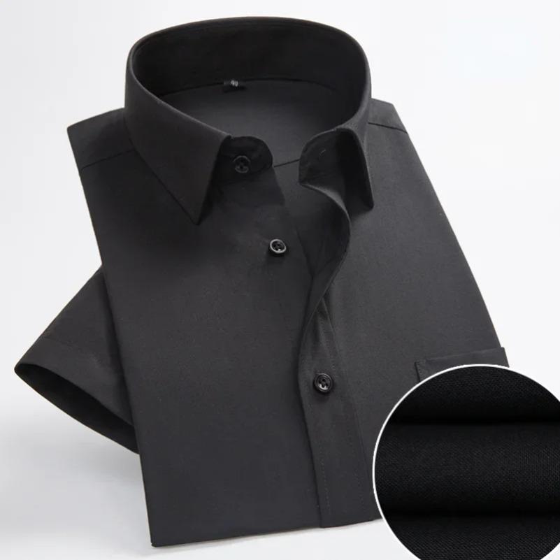 Plus Size Men's Social Short Sleeve Business Casual Shirts Brand Slim Fit Plain Dress Shirts White Black Red Multi-color GOZBKF