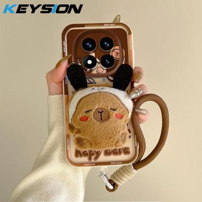 KEYSION Uroczy 3D pluszowy pokrowiec z kreskówek do Xiaomi POCO X7 z smyczą Miękki silikonowy odporny na wstrząsy tylny pokrowiec na telefon do Xiaomi POCO X7