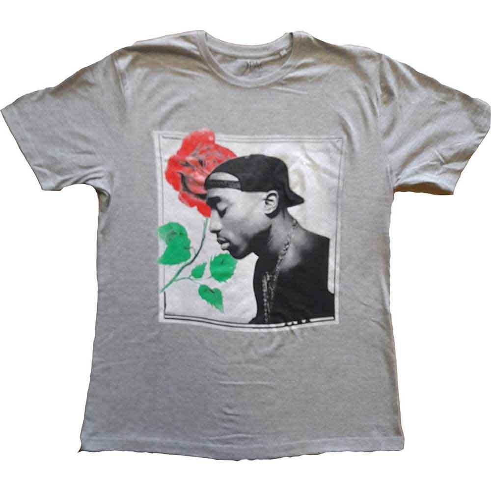 Tupac Rose T-Shirt Grey New Unisex T-Shirt S