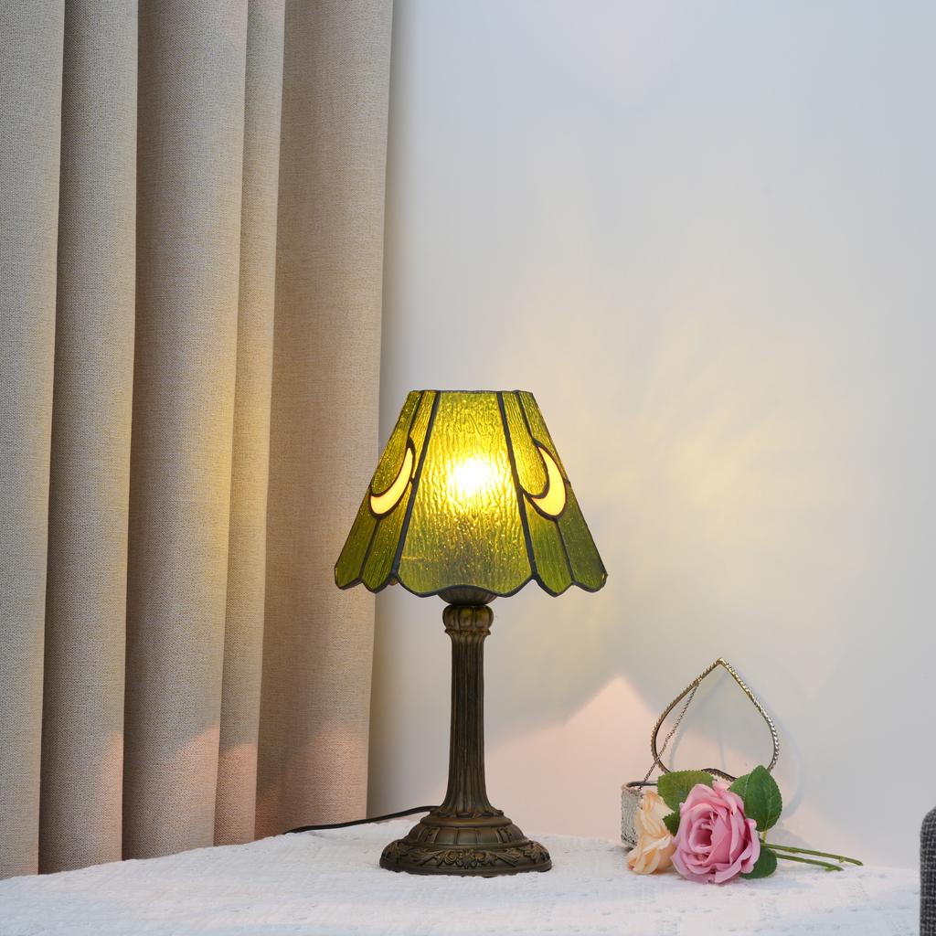 Modern moon Stained Glass Table Lamp Cute Small Bedside Lamps for Living Room Home,Unique Aesthetic Home Decor Girls Gift