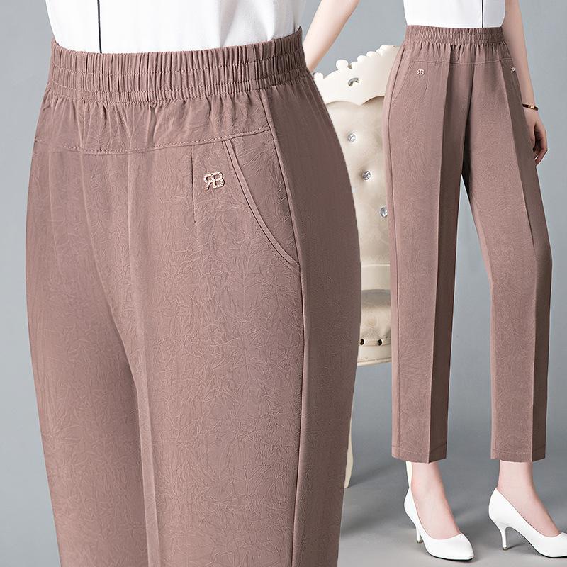 Vintage Loose Straight Pants Spring Summer Thin Women Streetwear Office Lady Casual Elastic High Waist Cropped Trousers
