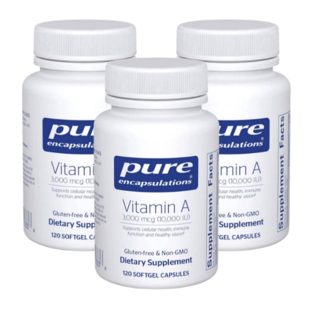 Pure Encapsulations Vitamin A 10,000 IU Pure Encapsulations Vitamin A Beta-Carotene 120 Capsules 3 Bottles 3 pcs