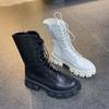 Spring And Autumn Thin British Martin Boots Women'S Trend Versatile Thick-Soled Medium Boots Thick Heel Height Boots