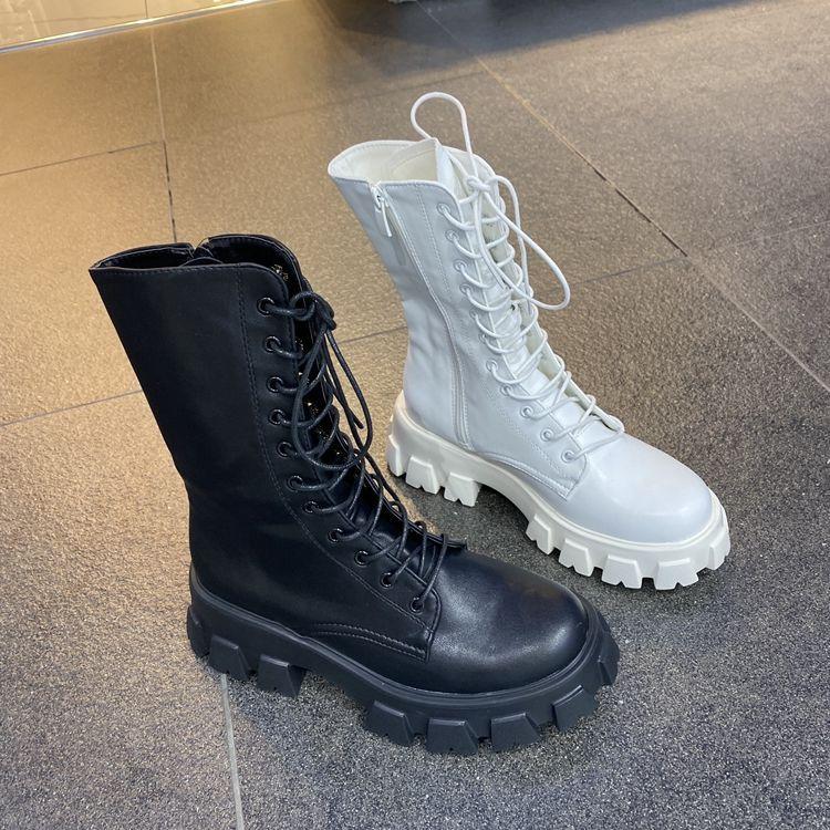 Spring And Autumn Thin British Martin Boots Women'S Trend Versatile Thick-Soled Medium Boots Thick Heel Height Boots