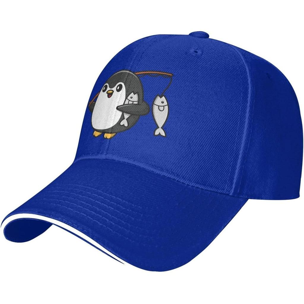 Cute Penguin Fishing Graphic Baseball Cap Polyester Adjustable Sun Hat for Adult Casual Sports