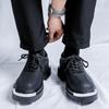 Black matte leather shoes men's design sense round head personality trend niche casual thick-soled small leather shoes 20242-R