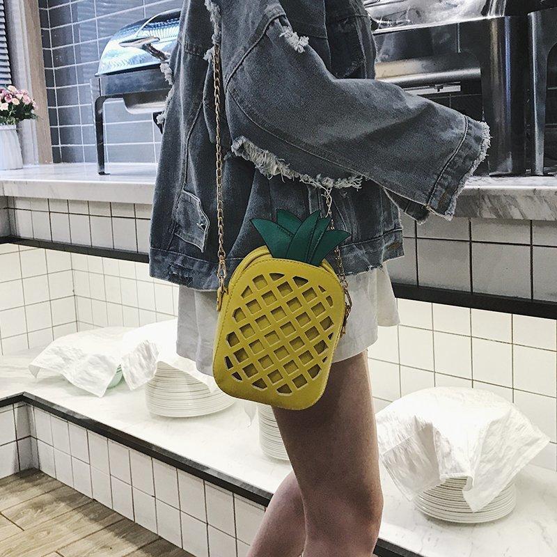 New Female design women fruit bags cute pineapple chain shoulder bag PU leather messenger bag clutch bag