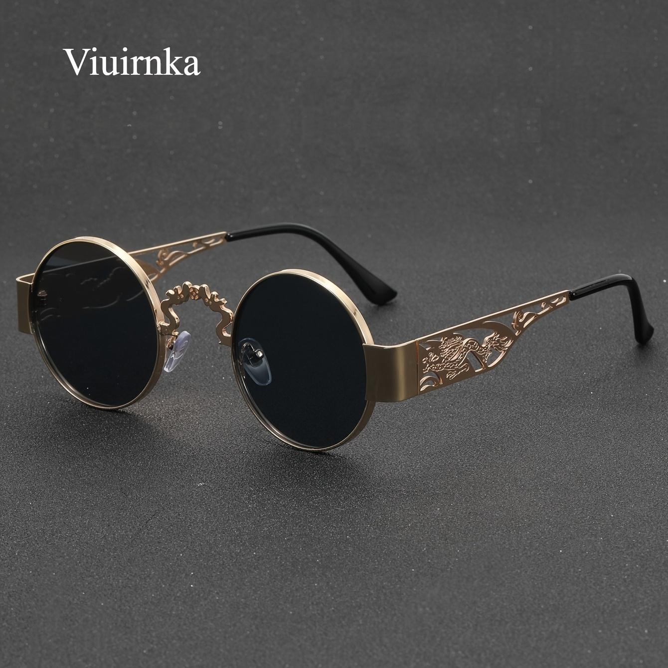 VIUIRNKA Women S Sunglasses, Sophisticated Retro Round Hollow Fashion Glasses, Golden Punk Metallic Frame for Social Party Black
