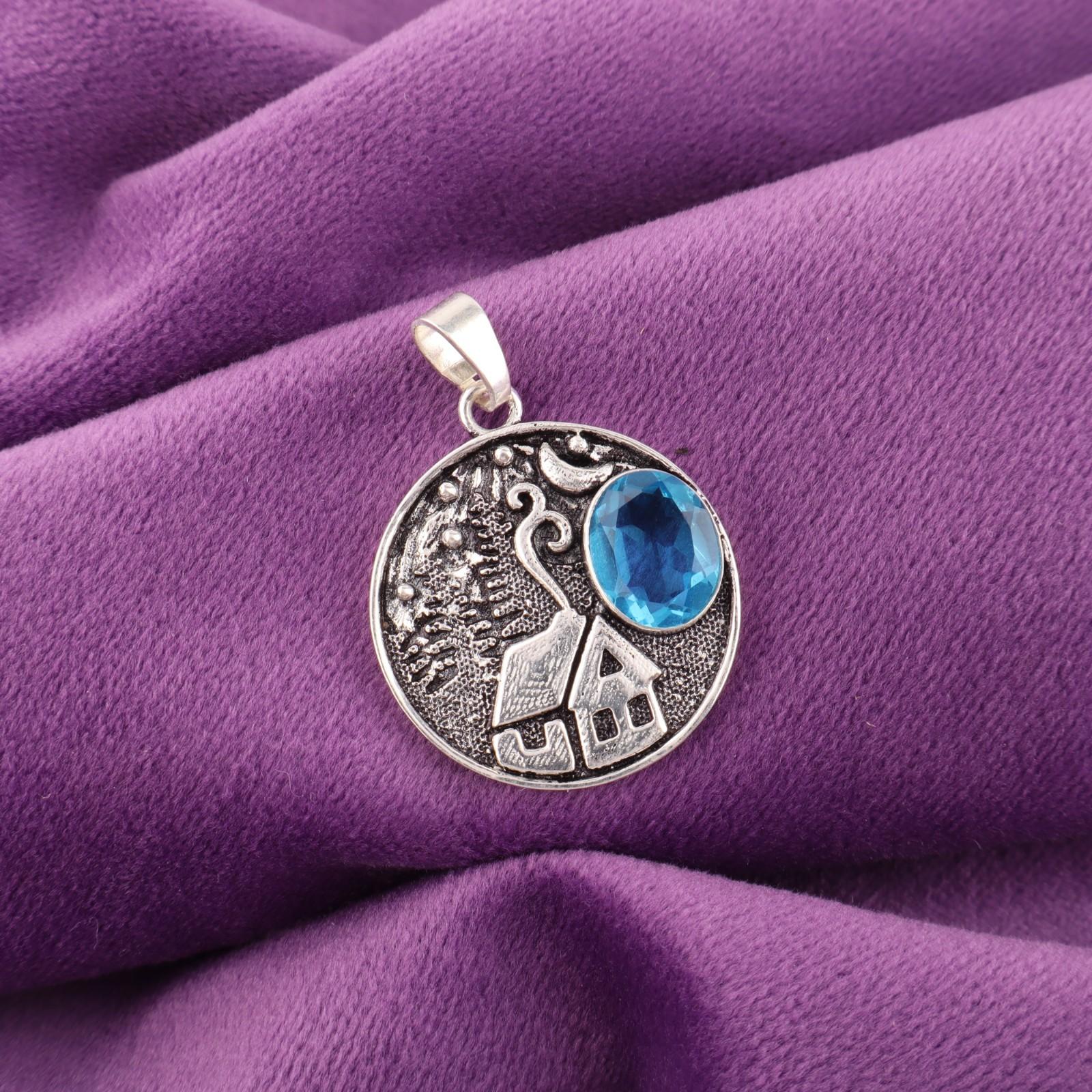 

Швейцарский голубой топаз Драгоценный камень 925 Стерлинговое серебро Ювелирные изделия Бохо Цепочка Подвеска 1,29 CP-39-1