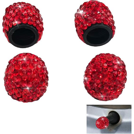4PCS Rhinestone Tire Valve Caps, Tire Valve Caps, Car Accessories for Women, Anti-Corrosion, Shiny Decoration, AC-6-112 Suitable for All Kinds of