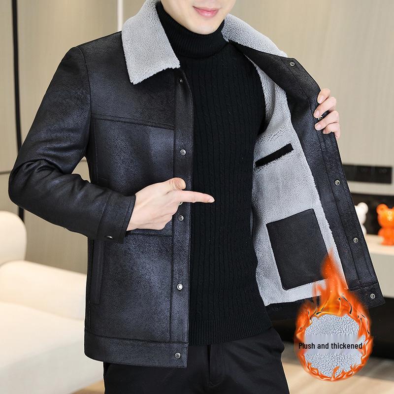 

Men s Lambswool Lapel Coat, Autumn/Winter Fleece Cardigan, Plus Velvet Thickness, Warm Top 4XL чорний