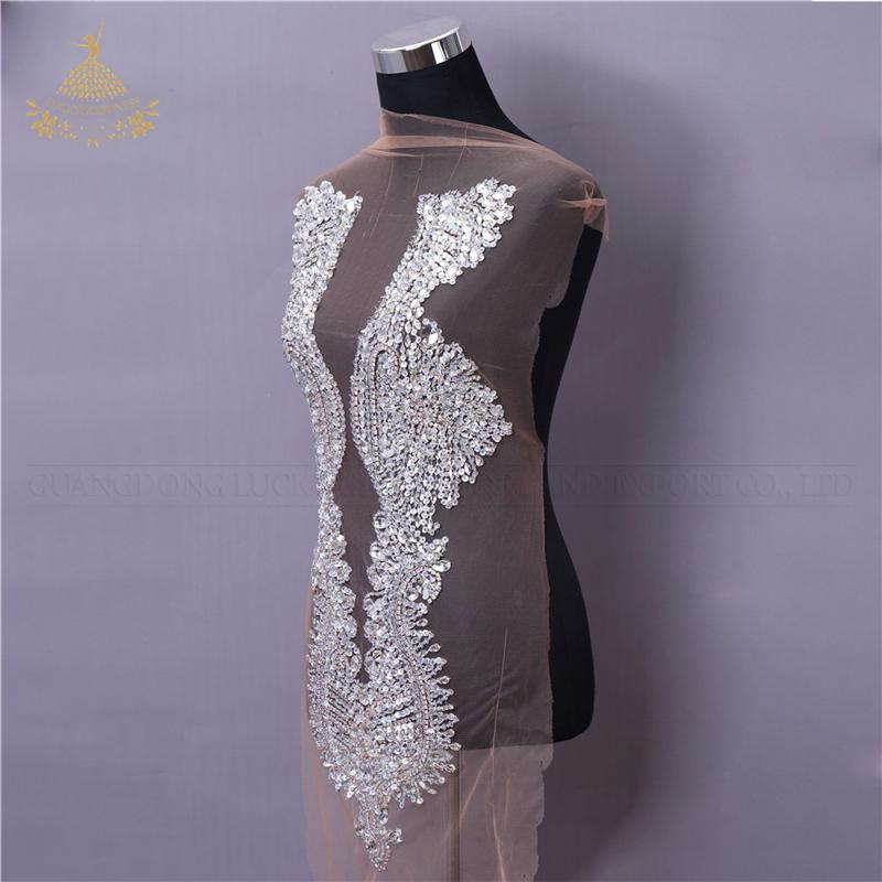 Heavy Beaded Lace Fabric Crystal Appliqued Patches for Clothing 72*34cm серебряный