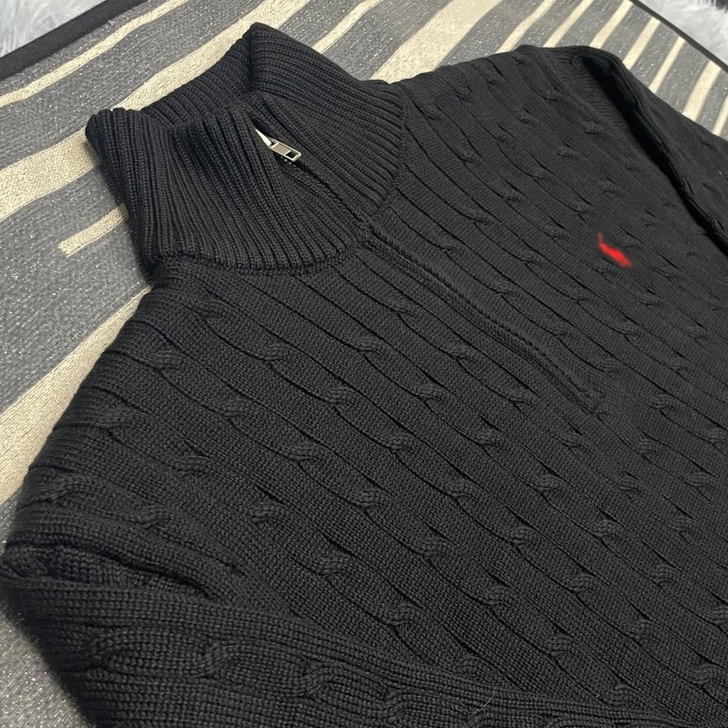 Embroidered Autumn-Winter Cable Knit Polo Sweater: Half-Zip Pullover with High Neck for Couples