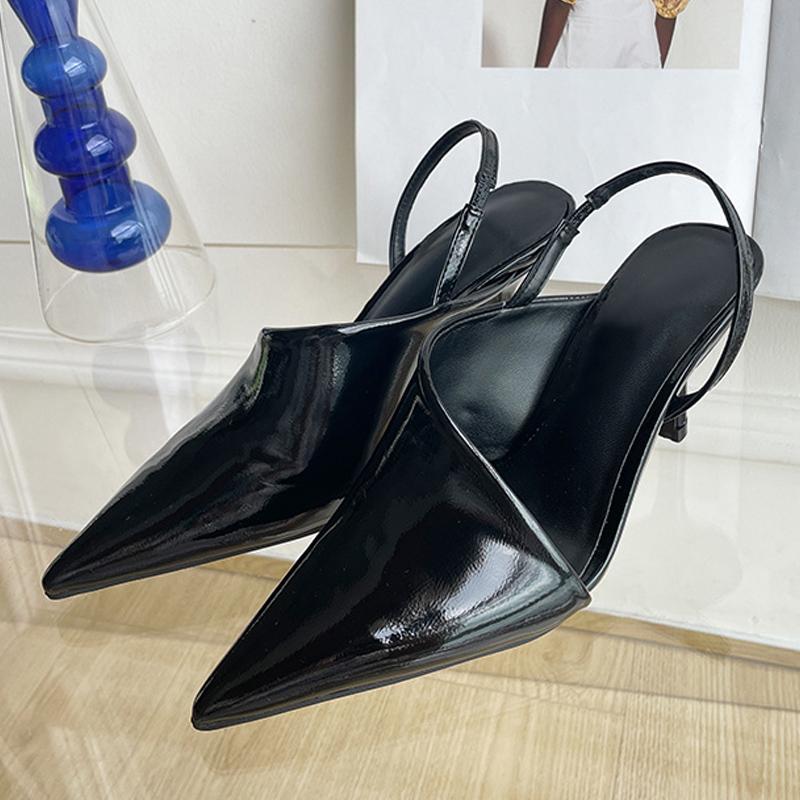 Moda roșii subțiri cu tocuri înalte Mules Sandale cu vârf ascuțit Pantofi cu slingback pentru femei, pantofi cu rochie de petrecere, elegante, puțin adânci