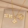 New Lucky Four-Leaf Clover Necklace, Earrings and Ring Set - Simple and Versatile Three-Piece Set