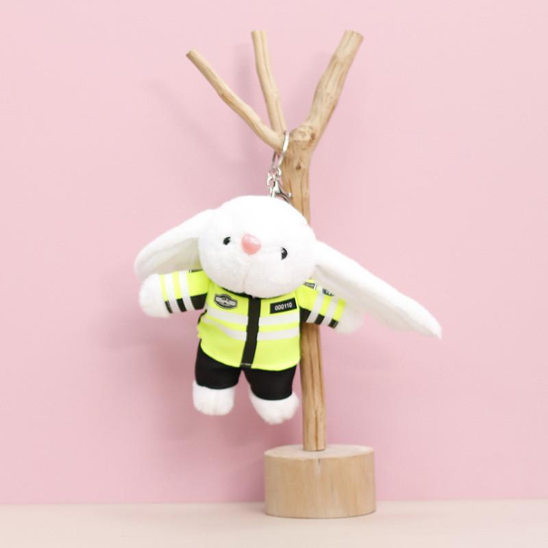 Police Traffic Fire Protection Rabbit Bear Panda Plush Keychain Animal Gift Toy