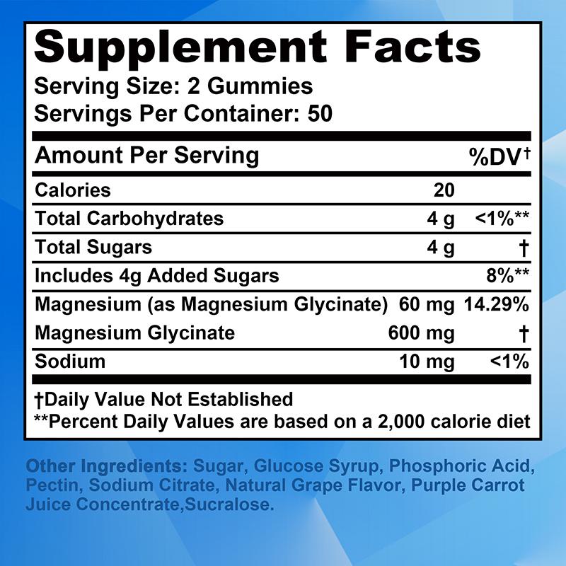 Buporai Magnesium Glycine Gummies, 600 Mg Per Serving, Support Muscle Relaxation, Vegan and Safe.