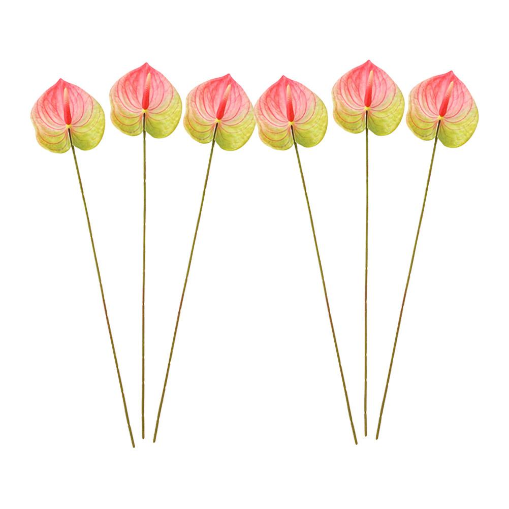 6Pcs Artificial Anthurium Flower Bouquet Lifelike Plastic Stem Decor for Wedding Party Bedroom Living Room Photo Prop