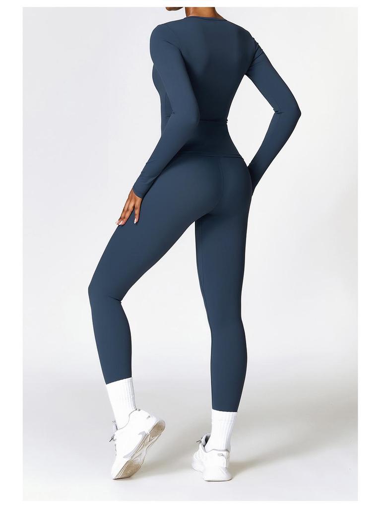 Damen Herbst/Winter Gebürstetes Langarm Yoga Set mit Elastischen Tights