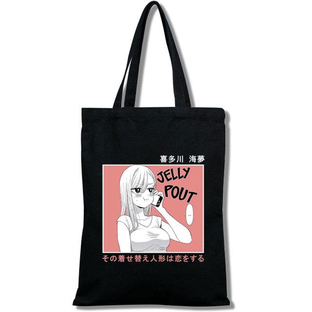 Fashion Anime My Dress-Up Darling Marin Kitagawa Men Women Reusable Shopping Bag Cartoon Print Eco-Friendly Canvas Tote Bag