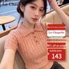 La Chapelle Women's Polo Collar Knitted Short Sleeve T-shirt