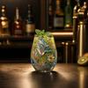 Handcrafted Glass Tumbler with Intricate Floral and Bird Design Embellished with Gold Accents Suitable for Decorative and Everyday Use