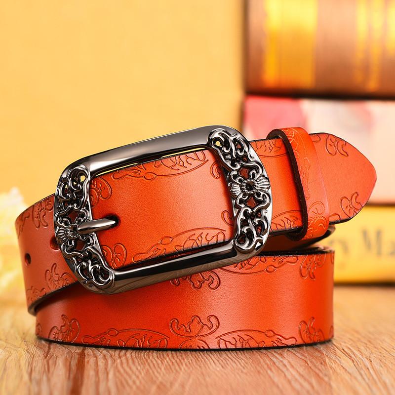 Pulaiteqi Vintage Leather Belt For Women With Round Buckle Elegant Two Layer Cowhide Accessory
