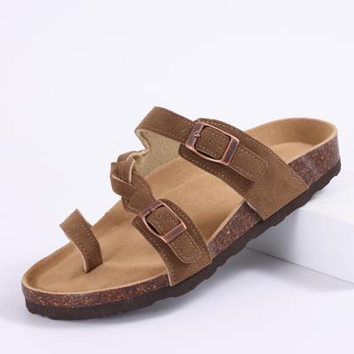 Fashion Smile Summer New Women's Cork Footbed Sandals with Arch Support Comfortable Slip-On Slide Sandals With Double Adjustable Buckles