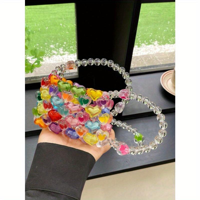 Mini Heart-Shaped Bead Square Bag With Color Matching Fashion, 1 Fashionable Colorful Heart-Shaped Bead Square Bag, DIY Hand Woven Bead