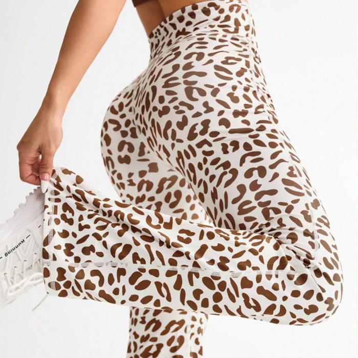 Leopard Print High-Waist Flared Yoga Pants - Wide Leg Streetwear Pilates Fitness Trousers