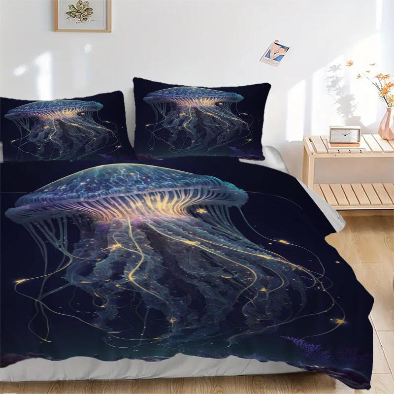 3pcs Anime Jellyfish Bedding Set - Includes One Quilt Cover and Two Pillowcases (No Core) - Perfect for Bedroom and Guest Room Decoration, F