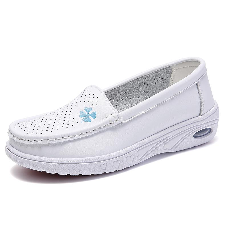 Nurse Shoes Women's Cowhide Autumn and Summer Soft Sole Not Tired Feet Non-slip Medical Special Air Cushion Thick Sole Heightening Work Shoes White