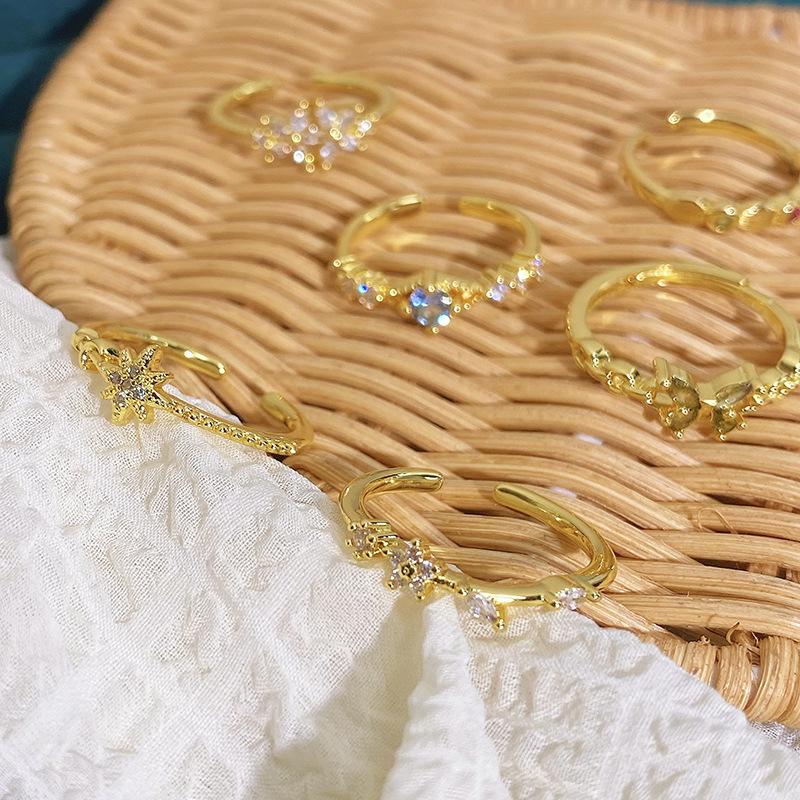 Gold Medieval Simple And Exquisite Light Luxury Zir*****Pen Ring Female Niche Design French High-End Ring