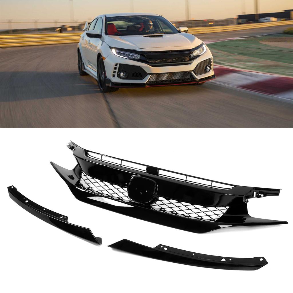 Gloss Black for TypeR Style Front Mesh Grille with Headlights Eyelids Replacement for Honda Civic 20162018