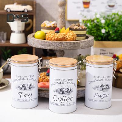 3-teiliges Set mit Kaffee- und Zuckerdosen, großes Fassungsvermögen, leicht zu reinigen, Mehrzweckdosen aus Metall für Tee, Kaffee und Zucker mit luftdicht versiegeltem Bambusdeckel