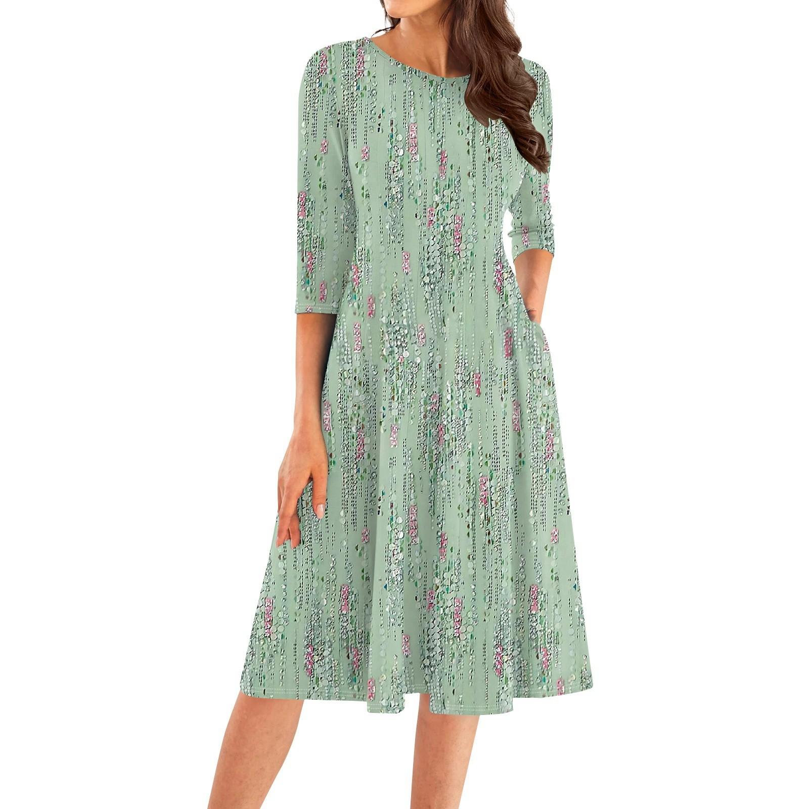 

Женское повседневное модное платье миди с круглым вырезом и рукавом три четверти XXL