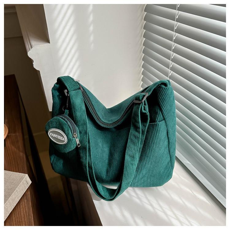 Fashionable Korean Style Corduroy Large Capacity Tote Bag With Adjustable Shoulder Strap