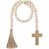 Easter Wooden Beaded Garland with Tassels and Cross Pendant Lightweight Linen Rope String Decoration for Wall Door Shelf