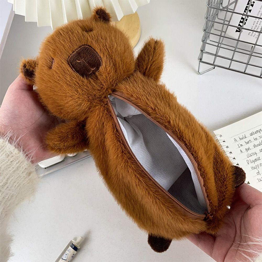 

Zipper Capybara Plush Pen Bag Large Capacity Capibara Plush Pencil Pouch School Style B