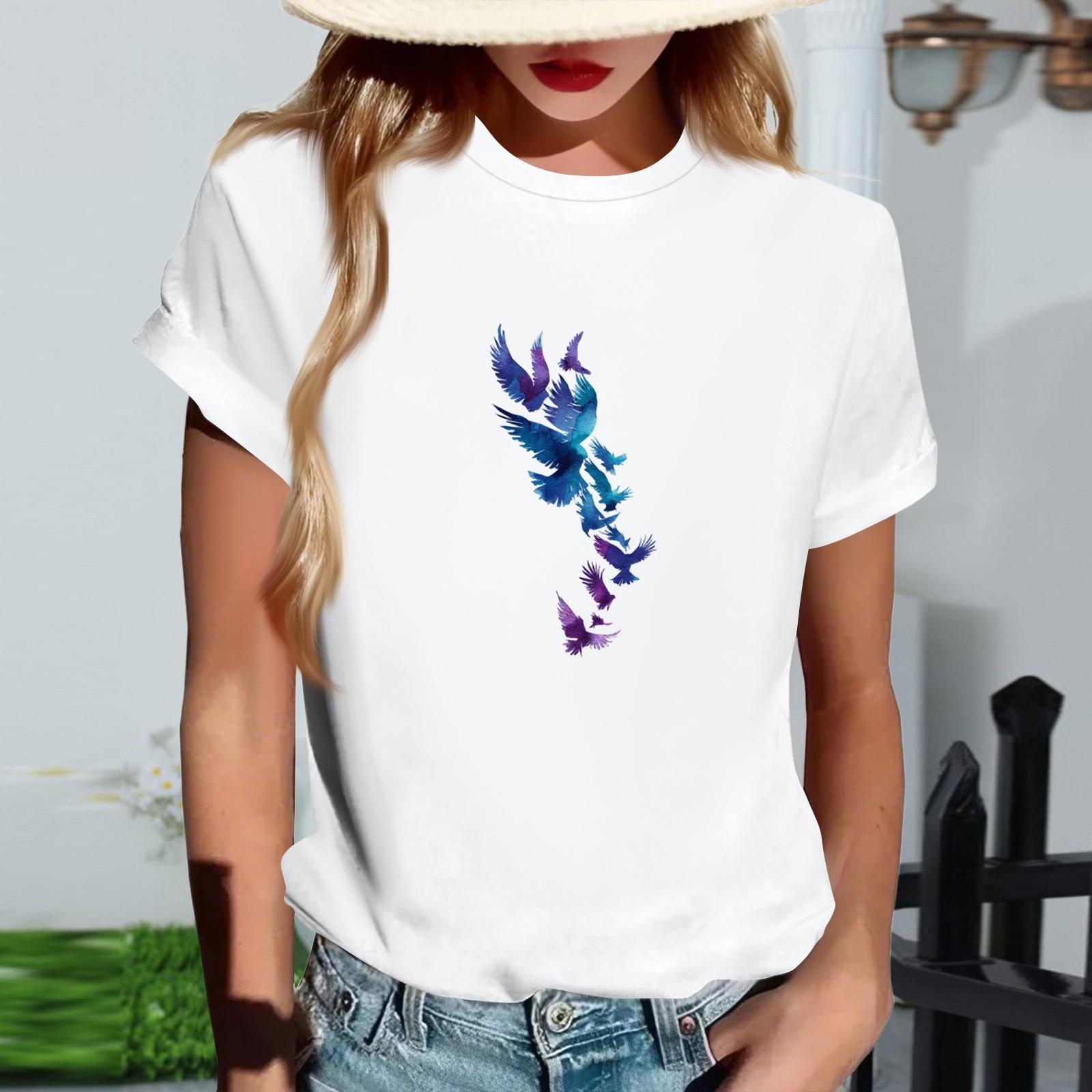 

Жіноча модна футболка з круглим вирізом, повсякденна, з ретро-принтом, з короткими рукавами XL білий