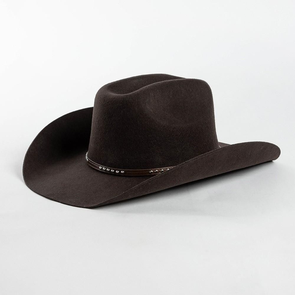 100% Wolle Woll-Cowboyhut Breiter Rand Konkave Form Western-Cowboyhut Mit Nieten Besetztes Lederband Dekorative Schnalle Breiter Rand Fedora Hut