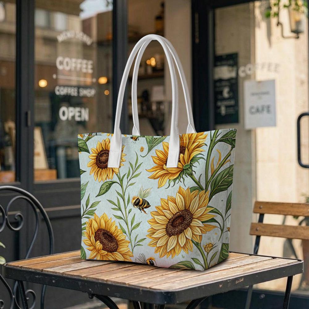 Sunflower Bee Print Tote Bag Fashion Casual Daily Shoulder Handbag