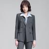 Women's Gray Double-Breasted Suit Set - 2025 Spring/Autumn British Style Formal Workwear