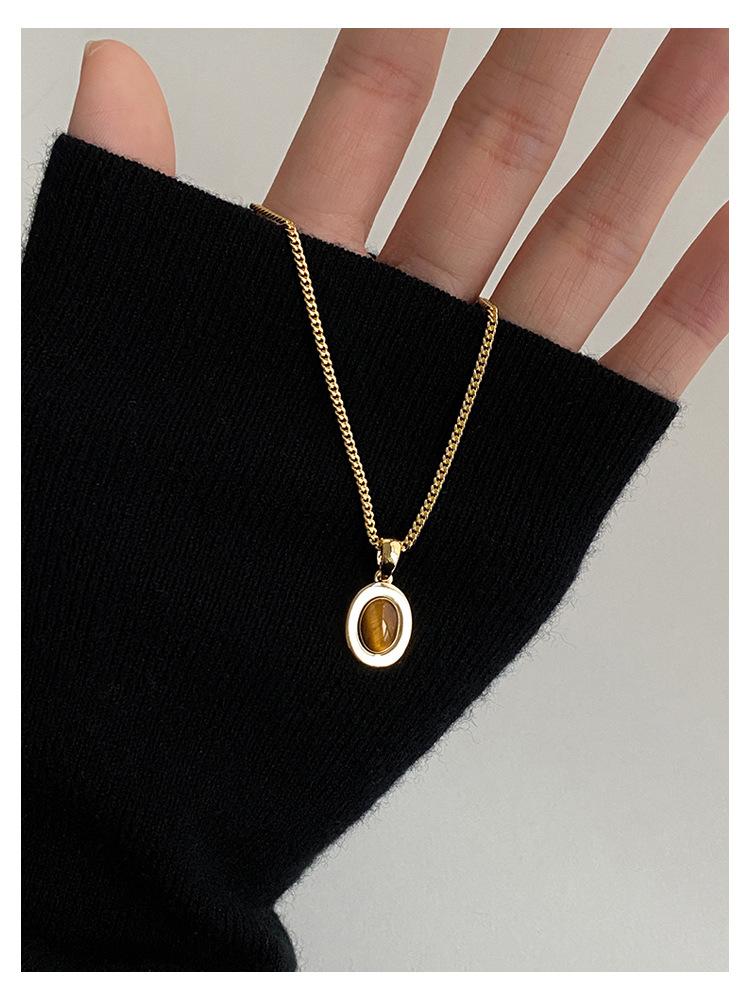 Осенне-зимняя подвеска-ожерелье из тигрового глаза, коричневая, нишевая, минималистичная и универсальная, персонализированная цепочка для свитера, цепочка на ключицу