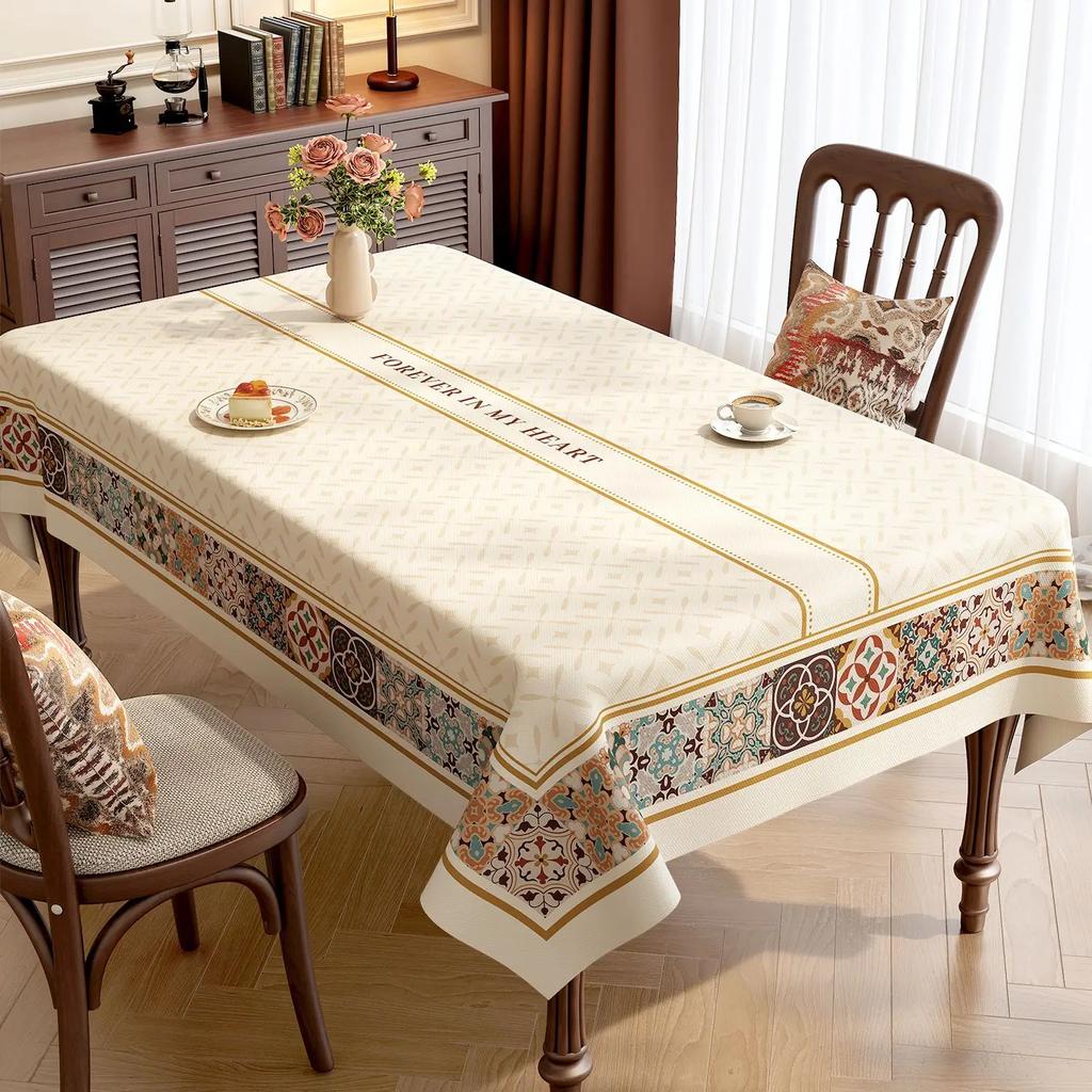 1pcsPVC No-clean Printed Tablecloth Waterproof Oil Resistant and Heat-resistant Desk Mat Geometric Floral Pattern Table Cover