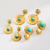 Stainless Steel Geometric Turquoise Inlaid Round Earrings Elegant High Grade Personality Earrings For Women Trendy Jewelry