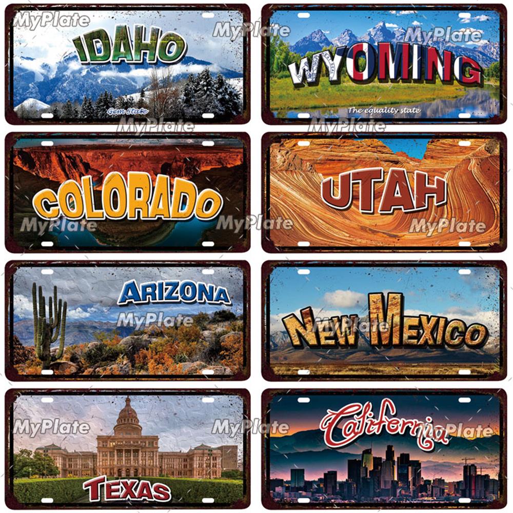 [MyPlate]Vintage America State USA City Licenses Plate Metal Sign Tin Sign Poster Plaque Decor Bar Pub Club Home Wall Decoration