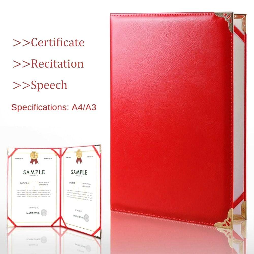 1Pcs Thicken Certificate Cover PU Leather File Page Folder A3 A4 Paper Hardcover Signing Contract