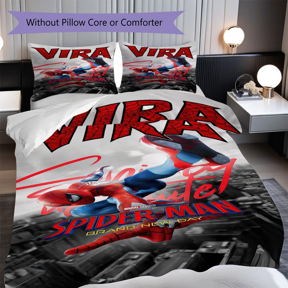1PC Spider-Man Pattern Bedding Quilt Set Quilt Cover Pillowcase Home Decoration Birthday Gift (1 * Duvet Cover + 2 * Pillowcase, Without Core)